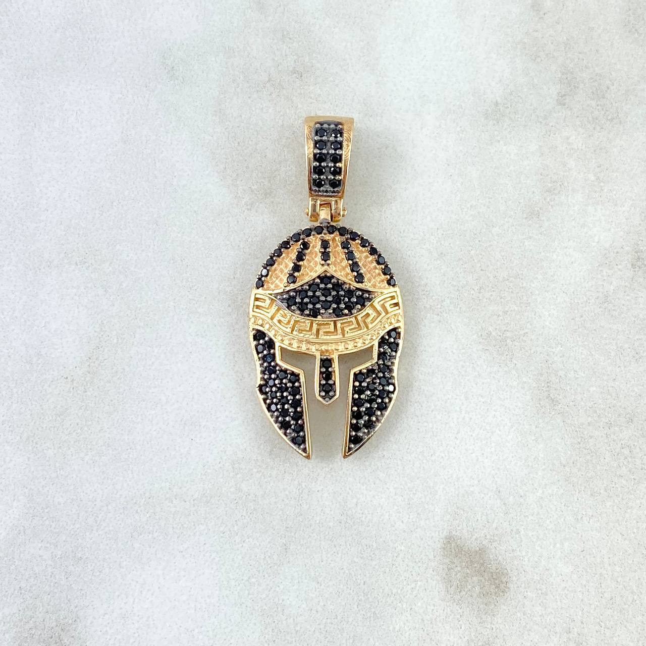 Pendant Spartan Helmet 4.8gr / 3.5cm / Black Zircons Two Yellow White Golds