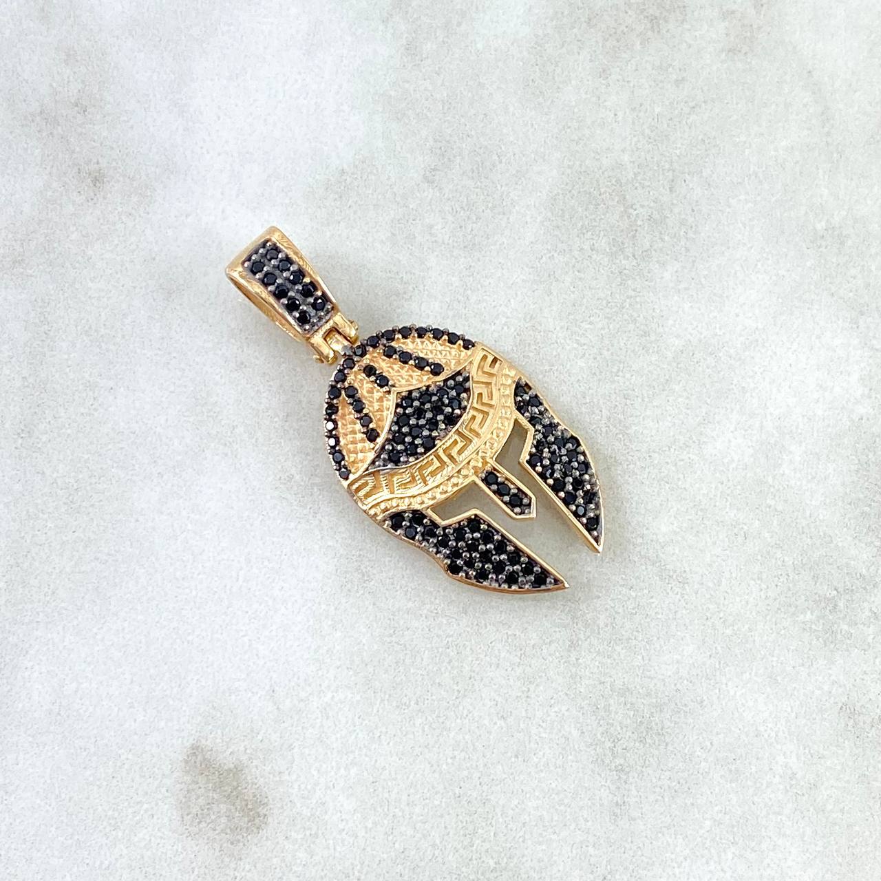 Pendant Spartan Helmet 4.6gr / 3.5cm / Black Zircons Two Yellows White Gold
