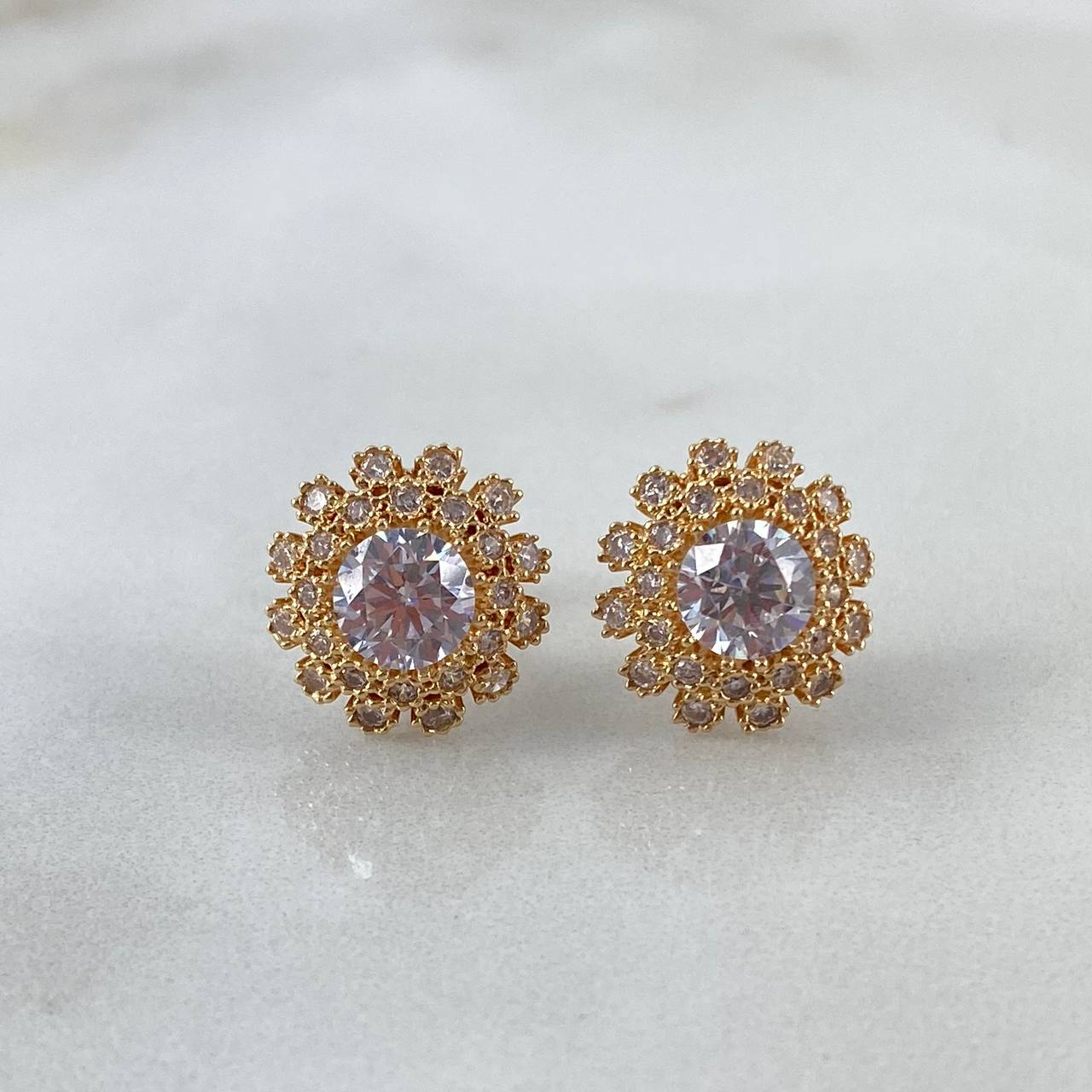 Stud Earrings Lotus Flower 4.35gr / White Zircons Yellow Gold©