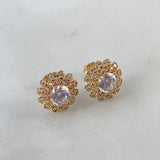 Stud Earrings Lotus Flower 4.35gr / White Zircons Yellow Gold©