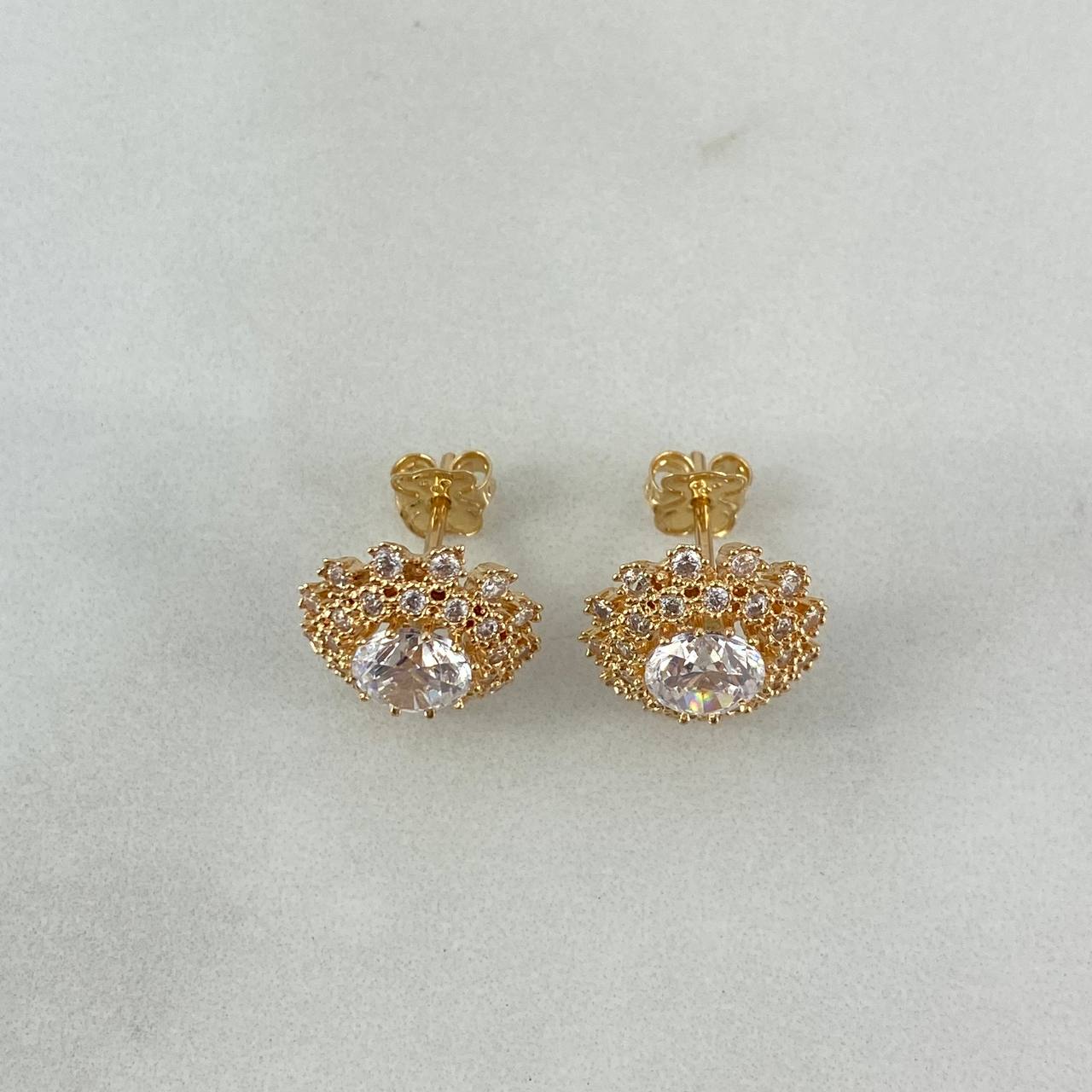 Stud Earrings Lotus Flower 4.35gr / White Zircons Yellow Gold©