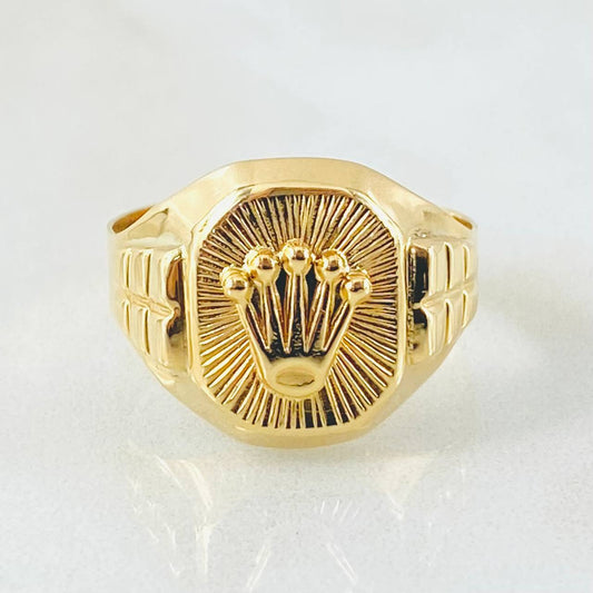 Anillo Sello Corona Diamantada 4.1gr / T10 / Oro Amarillo 18K ©