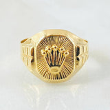 Anillo Sello Corona Diamantada 4.15gr / T10 1/4 / Oro Amarillo 18K *