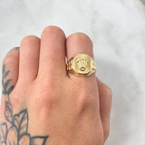 Anillo Sello Corona Diamantada 4.15gr / T10 1/4 / Oro Amarillo 18K *