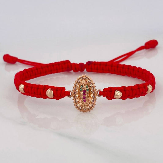 Red Woven Bracelet Virgin of Guadalupe Rose Gold 18K