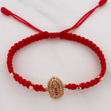 Pulsera Tejida Roja Virgen de Guadalupe Oro Rosa 18K