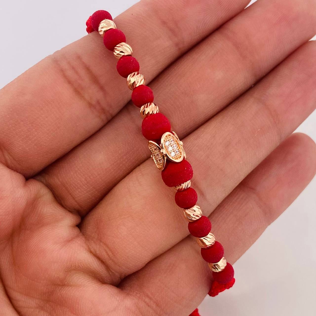 Red Woven Bracelet Ovals Rose Gold 18K