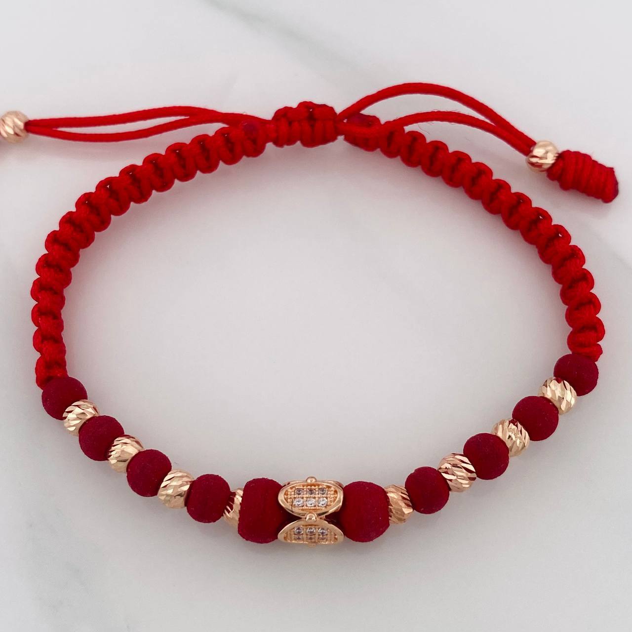 Red Woven Bracelet Ovals Rose Gold 18K