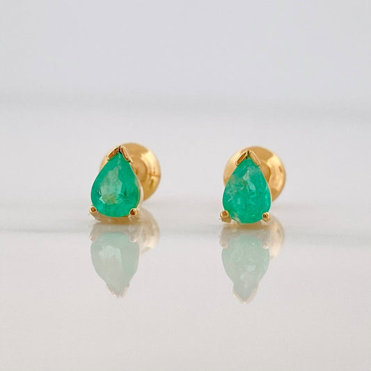 Stud Earrings Teardrop Emerald 0.19cts Emerald 1ct 0.8g / in / 3.82mm Yellow Gold 18K