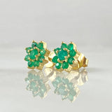 Daisy Flower Stud Earrings Emeralds 50pts 2.15gr / 18K Gold ©