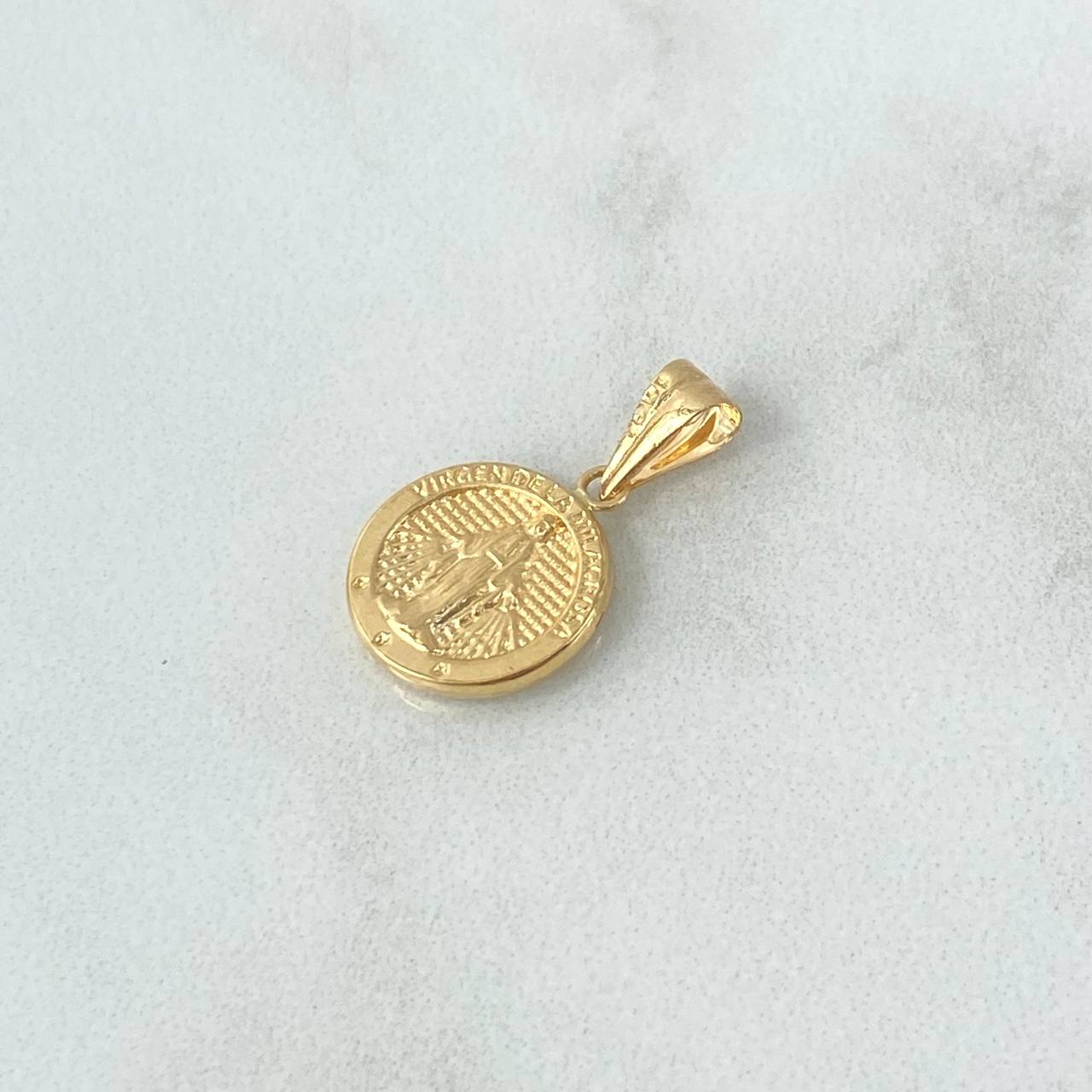 Dije Virgen Milagrosa 0.85gr / 2cm / Circulo Texturizado Oro Amarillo 18K