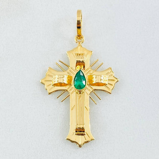 Dije Crúz de Altar Esmeralda 18pts 1.75gr / 1 1/4 in / Oro Amarillo 18K