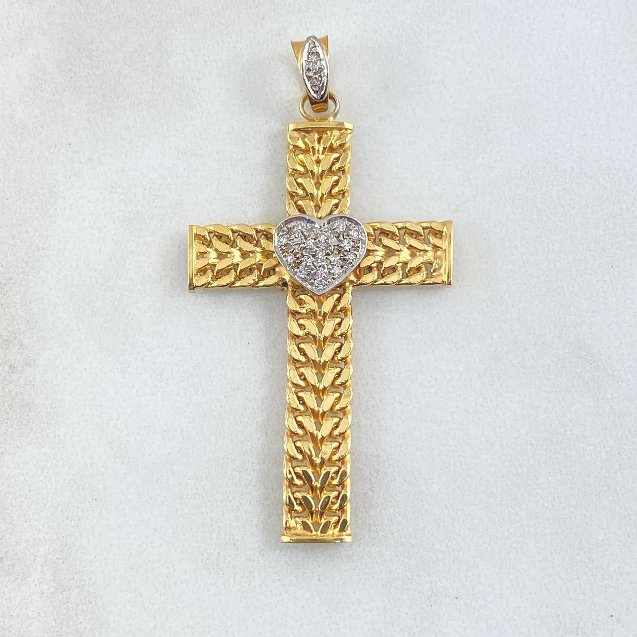 Pendant Cuban Cross Double 4.5gr / 5.1cm / White Zircons Two Yellow White Gold +4 18K ©