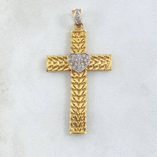 Pendant Cuban Cross Double 4.64gr / 5.3cm / White Zircons Two Yellow and White Golds +4 18K *