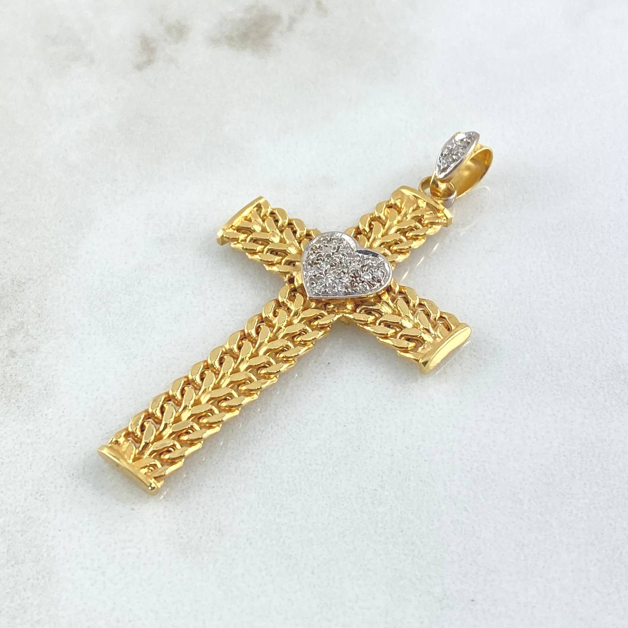 Pendant Cuban Cross Double 4.64gr / 5.3cm / White Zircons Two Yellow and White Golds +4 18K *