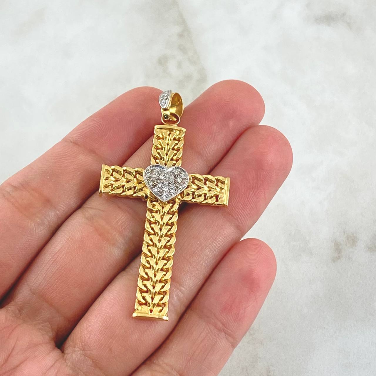 Pendant Cuban Cross Double 4.64gr / 5.3cm / White Zircons Two Yellow and White Golds +4 18K *