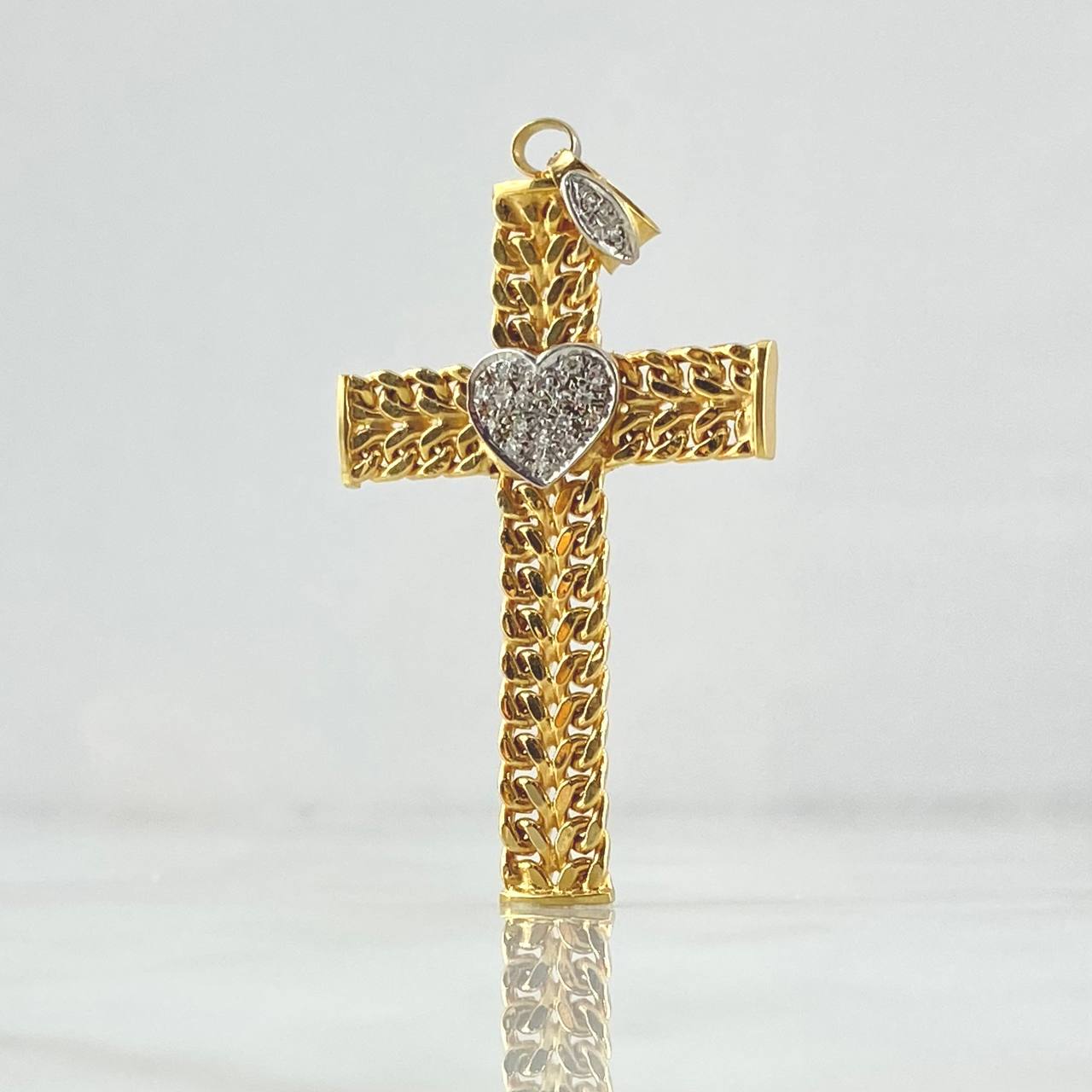 Pendant Cuban Cross Double 4.64gr / 5.3cm / White Zircons Two Yellow and White Golds +4 18K *