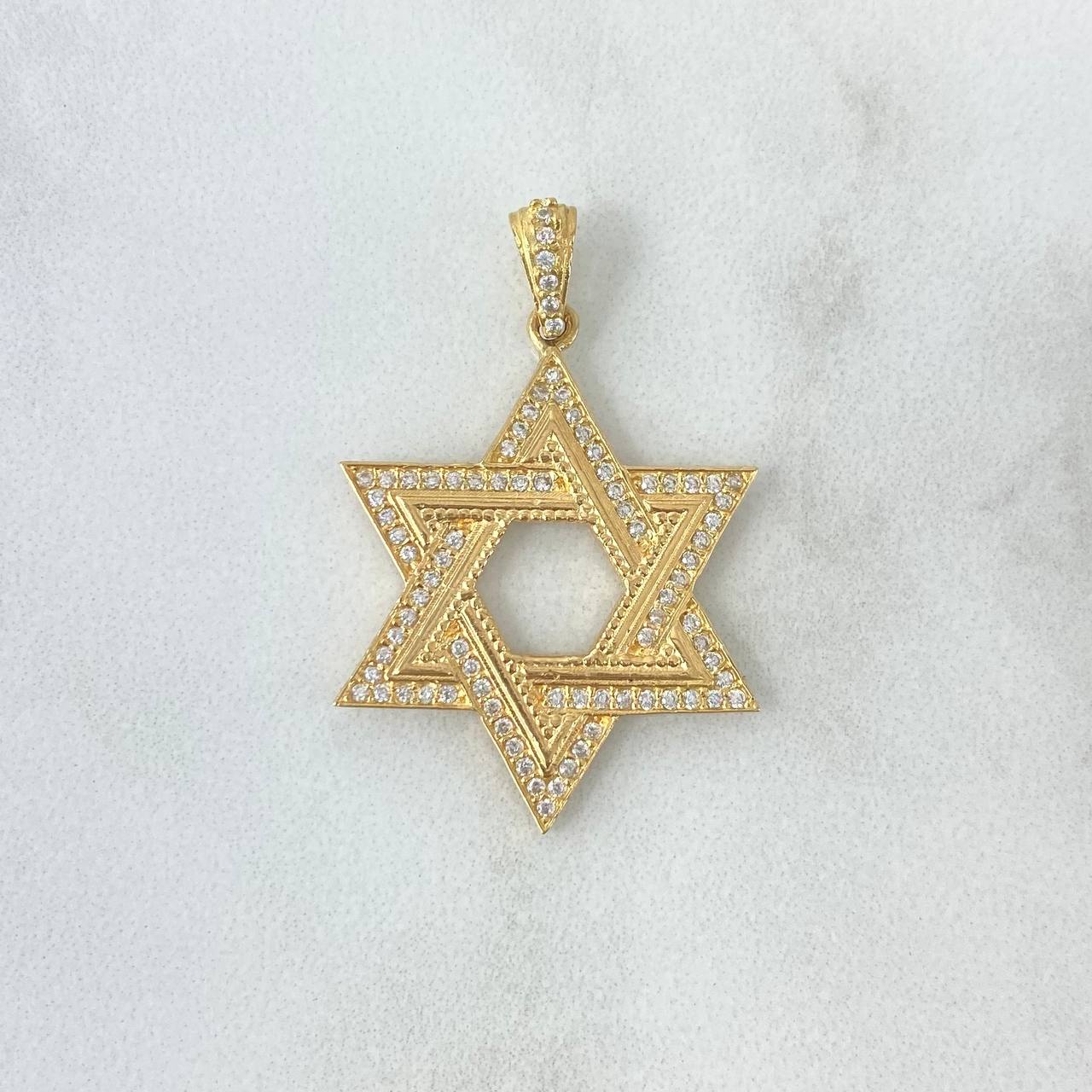Dije Estrella De David 4.6gr / 3.5cm / Circones Blancos Oro Amarillo 18K
