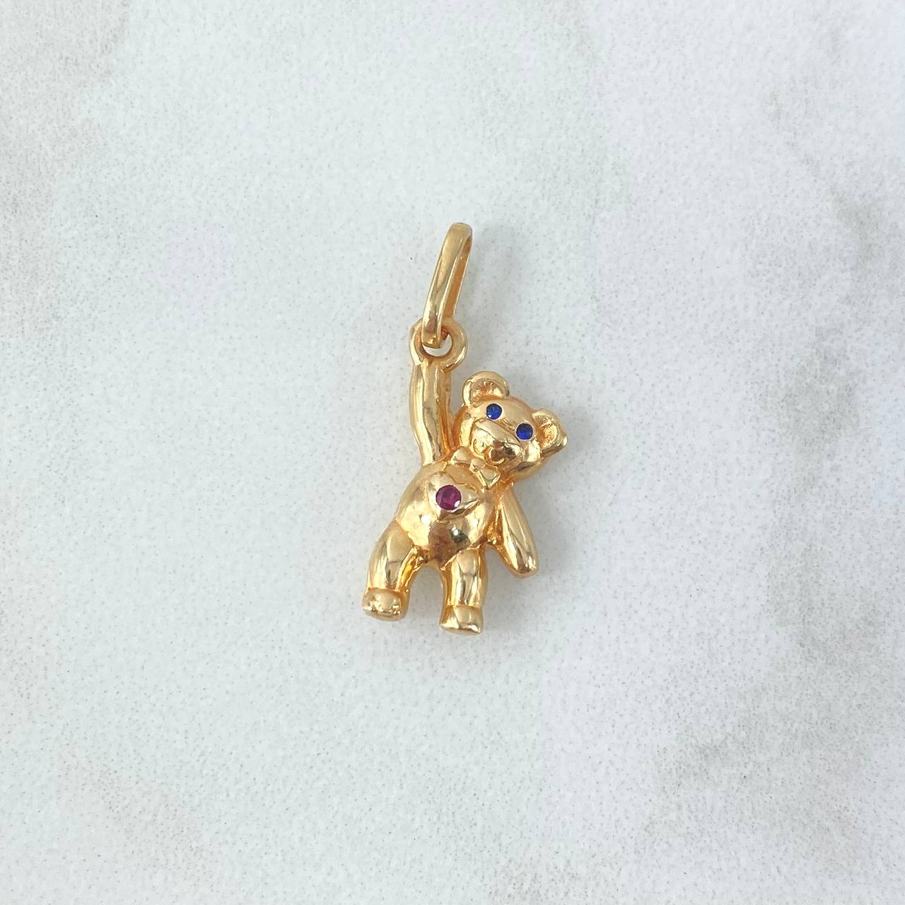 Pendant Smooth Heart Bear 1.85gr / 2.2cm / Red Blue Zircons 18K Yellow Gold *