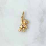 Pendant Smooth Heart Bear 1.85gr / 2.2cm / Red Blue Zircons 18K Yellow Gold *