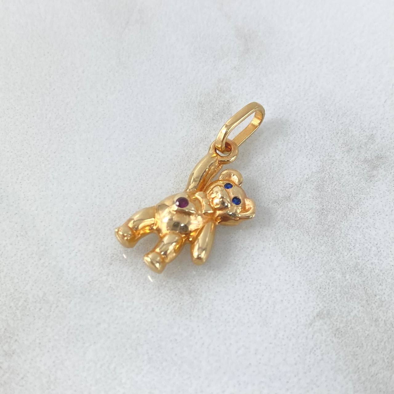 Pendant Smooth Heart Bear 1.85gr / 2.2cm / Red Blue Zircons 18K Yellow Gold *