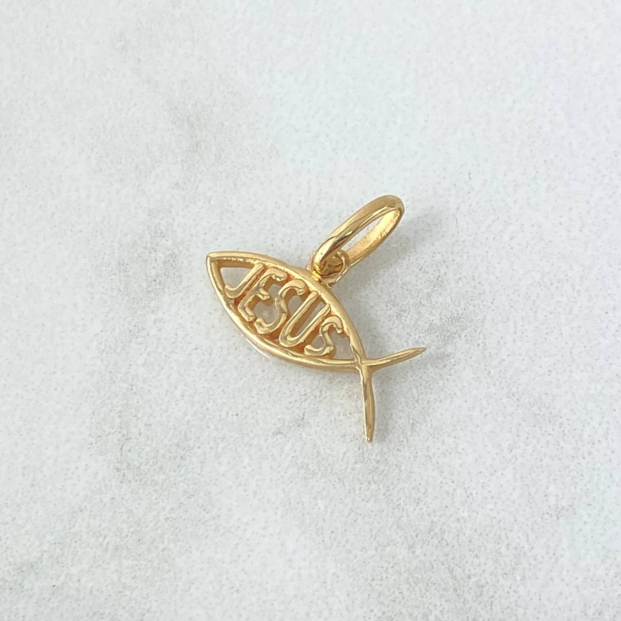 Dije Pez Jesús 0.8gr / 1.4cm-1.6cm / Basteado Oro Amarillo 18K