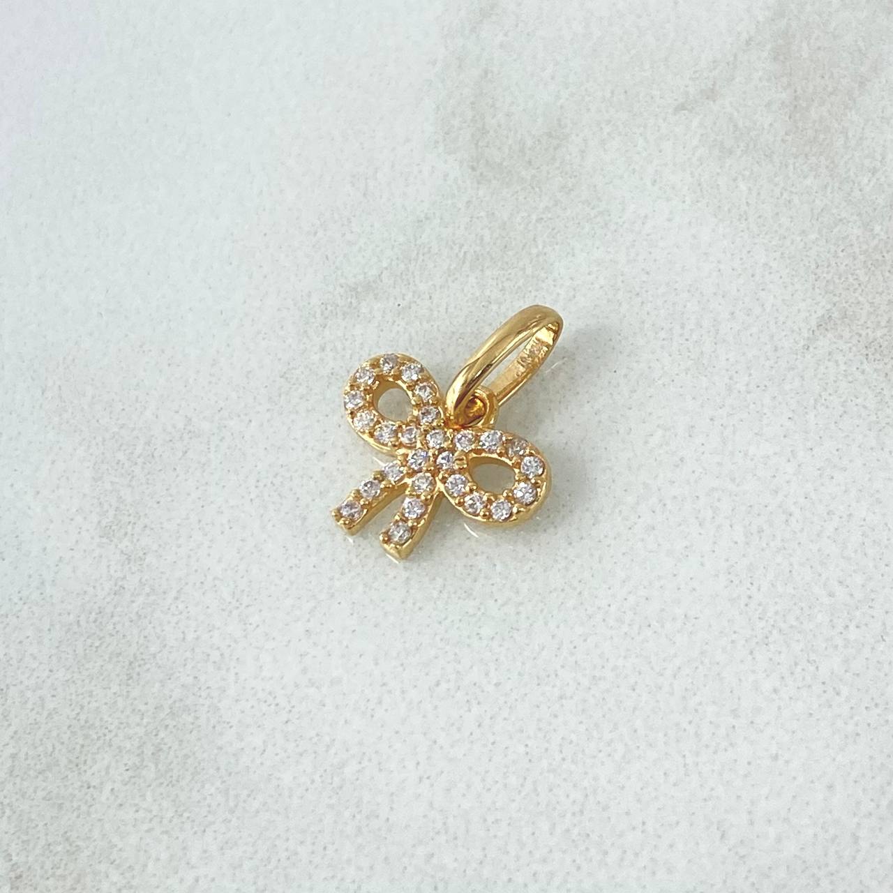 Pendant Bow Tie 0.7gr / 1.4cm / White Zircons 18K Yellow Gold *