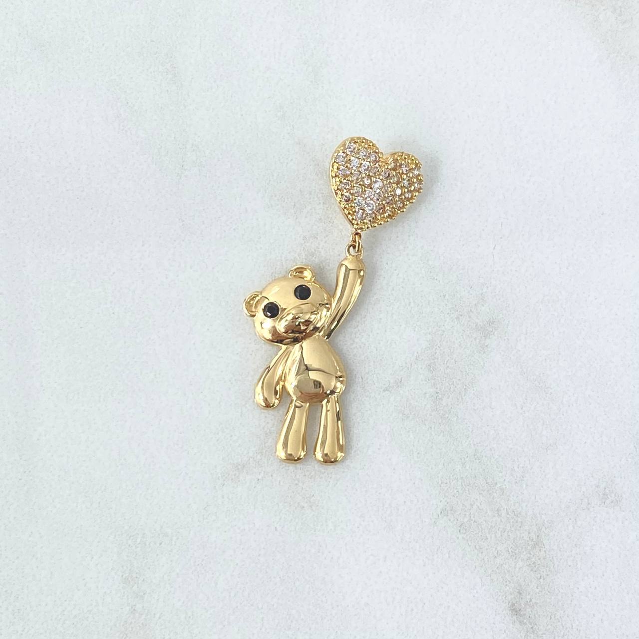 Pendant Bear Balloon Heart 3.15gr / 3.5cm / Black Eyes White Zircons 18K Yellow Gold