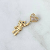 Pendant Bear Balloon Heart 3.15gr / 3.5cm / Black Eyes White Zircons 18K Yellow Gold
