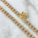 Cadena Cubana Tupida 56.55gr / 55cm / 10mm Circones Blancos Broche Cajon Oro Amarillo  18K