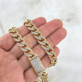 Cadena Cubana Tupida 56.55gr / 55cm / 10mm Circones Blancos Broche Cajon Oro Amarillo  18K