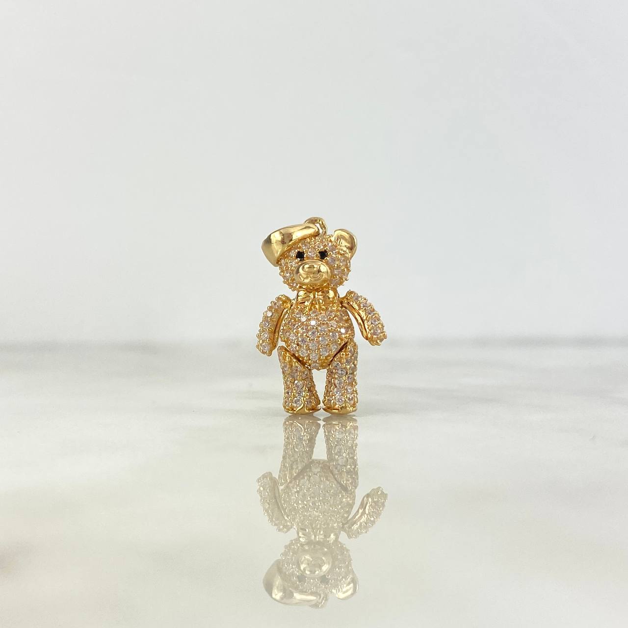 Dije Oso Articulado Corbatin 4.25gr / 2.5cm / Circones Blancos Ojos Negros Oro Amarillo 18K ©