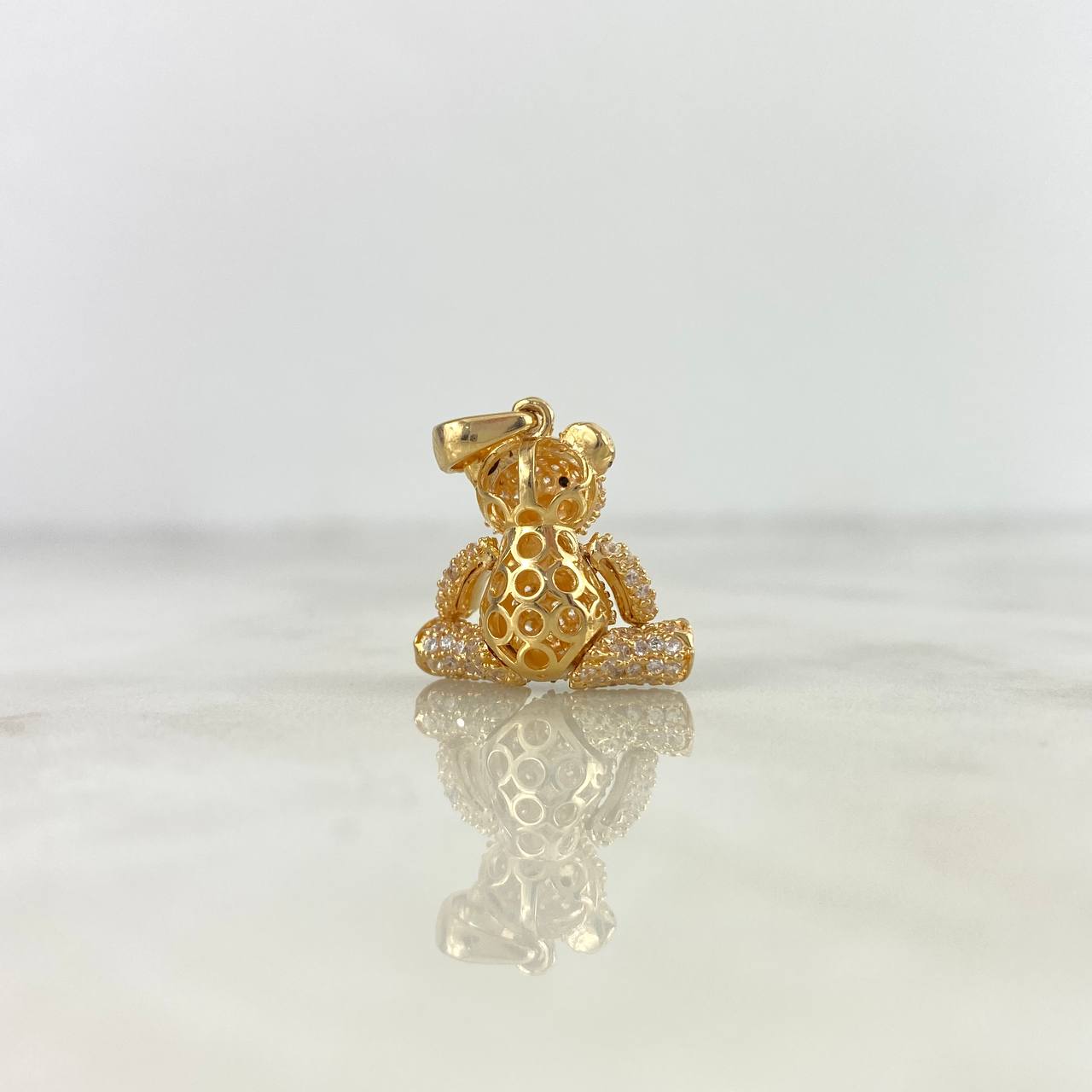Pendant Articulated Bear Bow Tie 4.2gr / 2.5cm / White Zircons Black Eyes 18K Yellow Gold