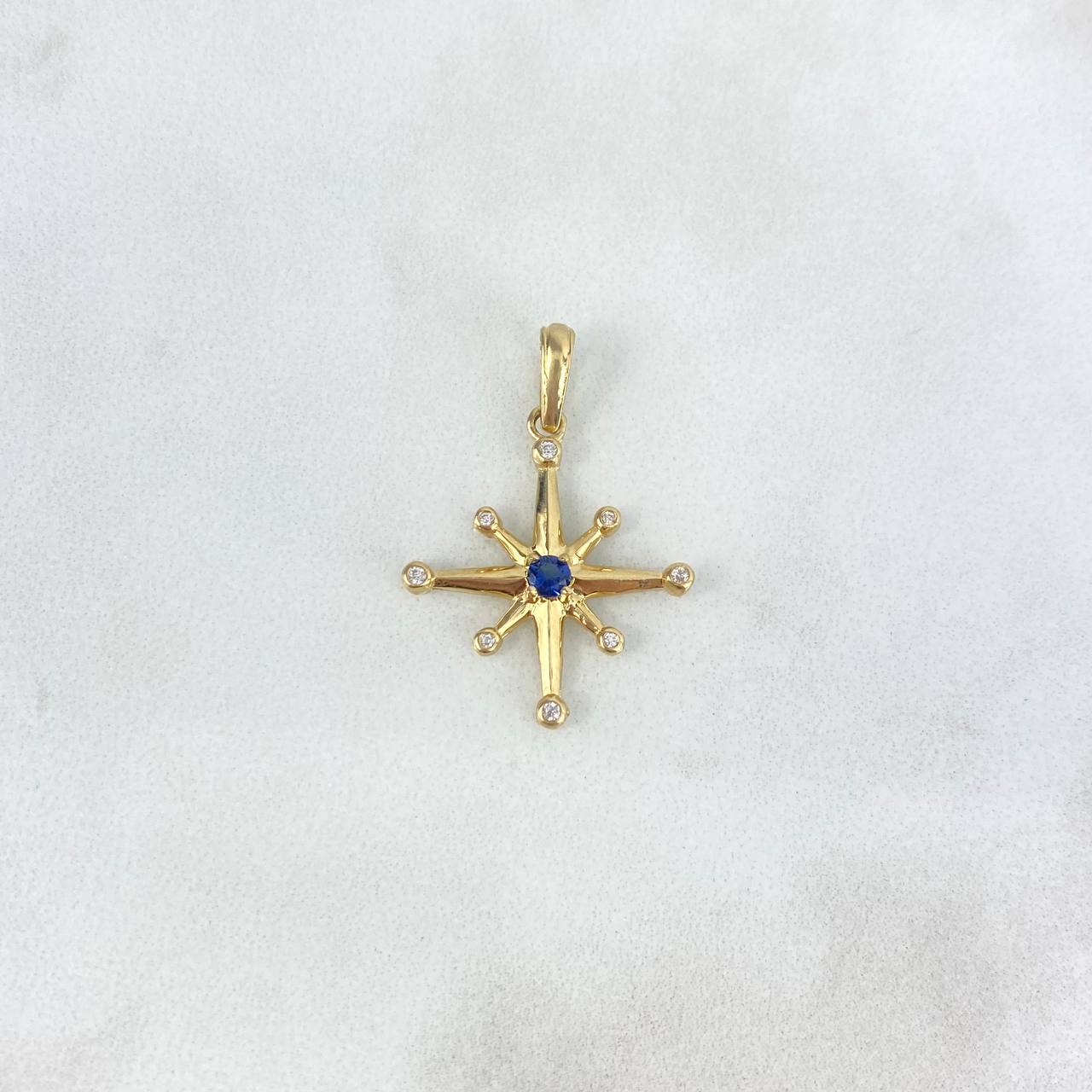 Pendant Cardinal Star 1.4gr / 2.7cm / White Blue Zircons Yellow Gold *