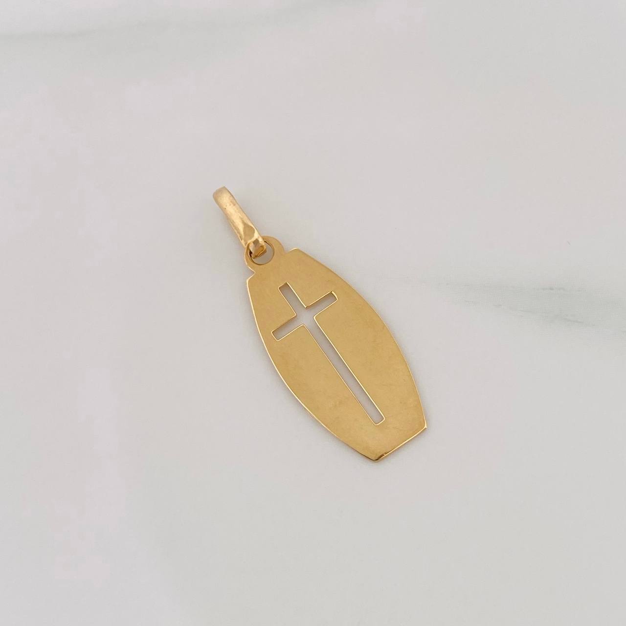 Dije Placa Rectangular Cruz 1.2g / 1 1/4 in Oro Amarillo 18K