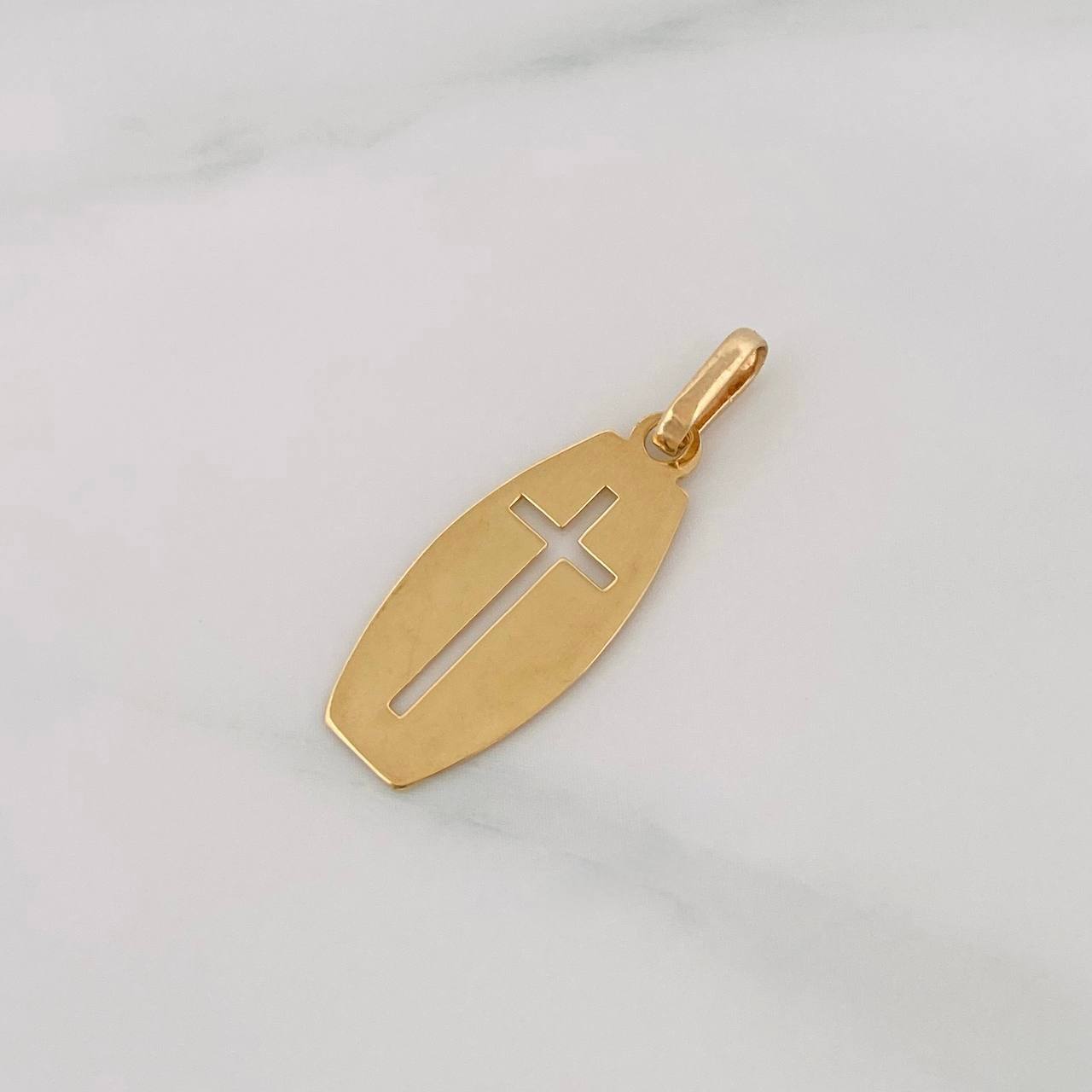 Dije Placa Rectangular Cruz 1.2g / 1 1/4 in Oro Amarillo 18K