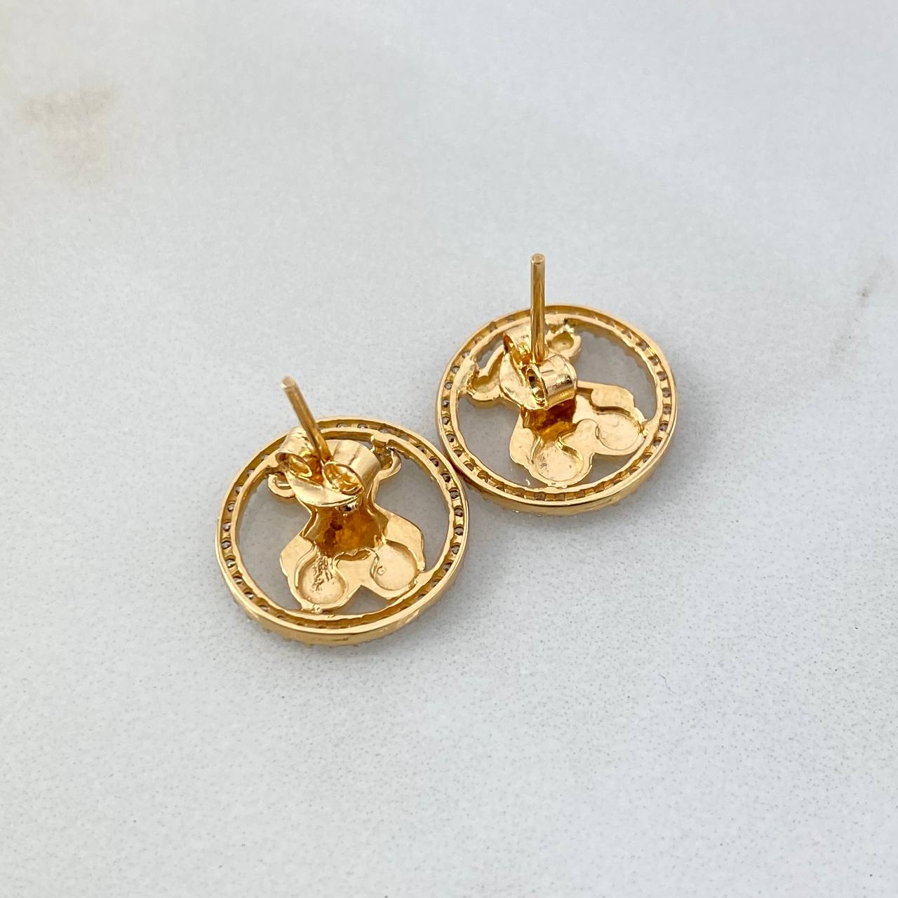 Stud Earrings Bear TS 2.95gr / White Zircons Yellow Gold©