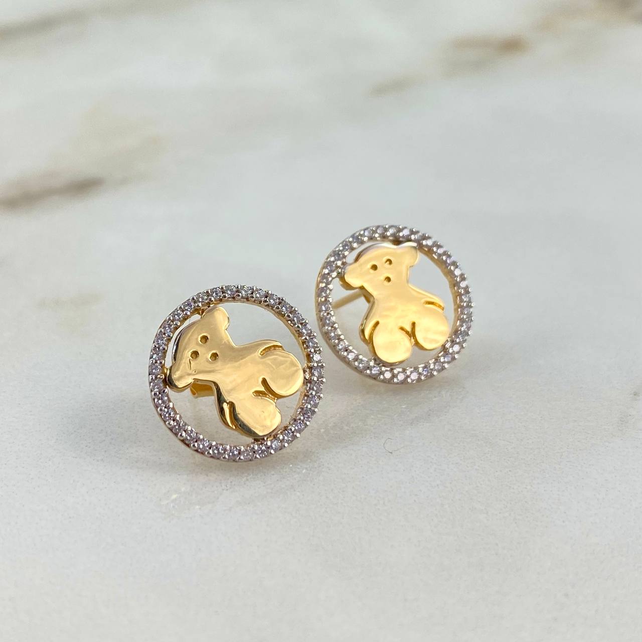 Stud Earrings Bear TS 2.95gr / White Zircons Yellow Gold©