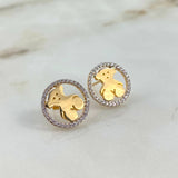 Stud Earrings Bear TS 2.95gr / White Zircons Yellow Gold©