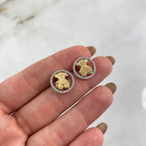 Stud Earrings Bear TS 2.95gr / White Zircons Yellow Gold©