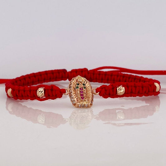 Red Woven Bracelet Virgin of Guadalupe Rose Gold 18K