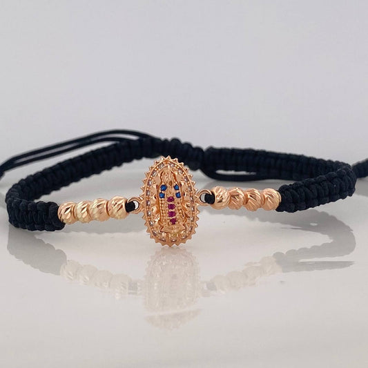 Black Woven Bracelet Virgin of Guadalupe Rose Gold 18K