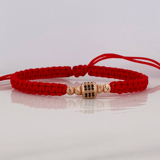 Red Woven Bracelet Rose Gold Cube 18K