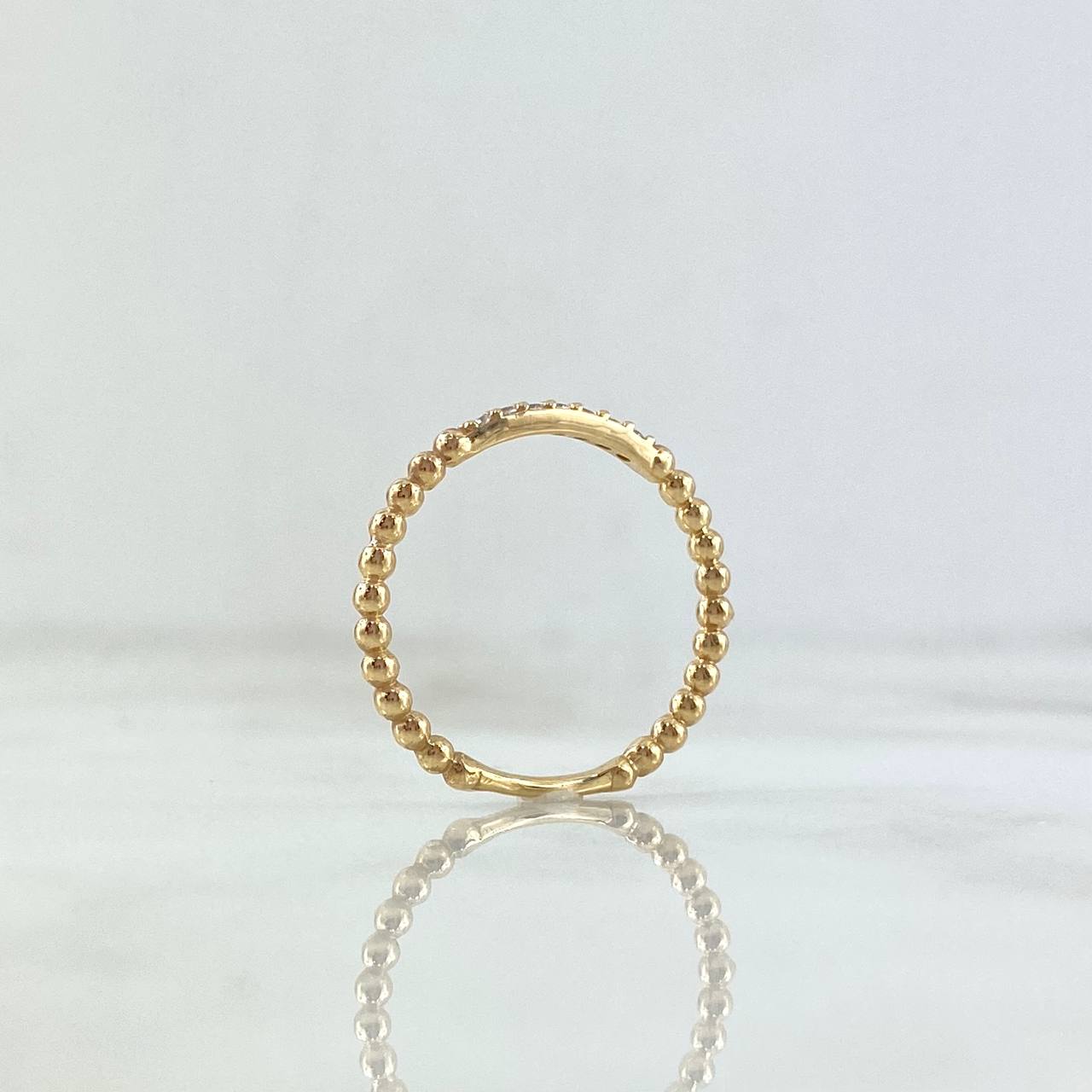 Dense Bead Ring 1.6gr / T6 1/2 / White Zircons Yellow Gold