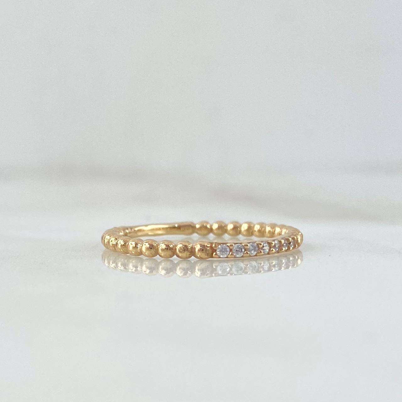Dense Bead Ring 1.6gr / T6 1/2 / White Zircons Yellow Gold