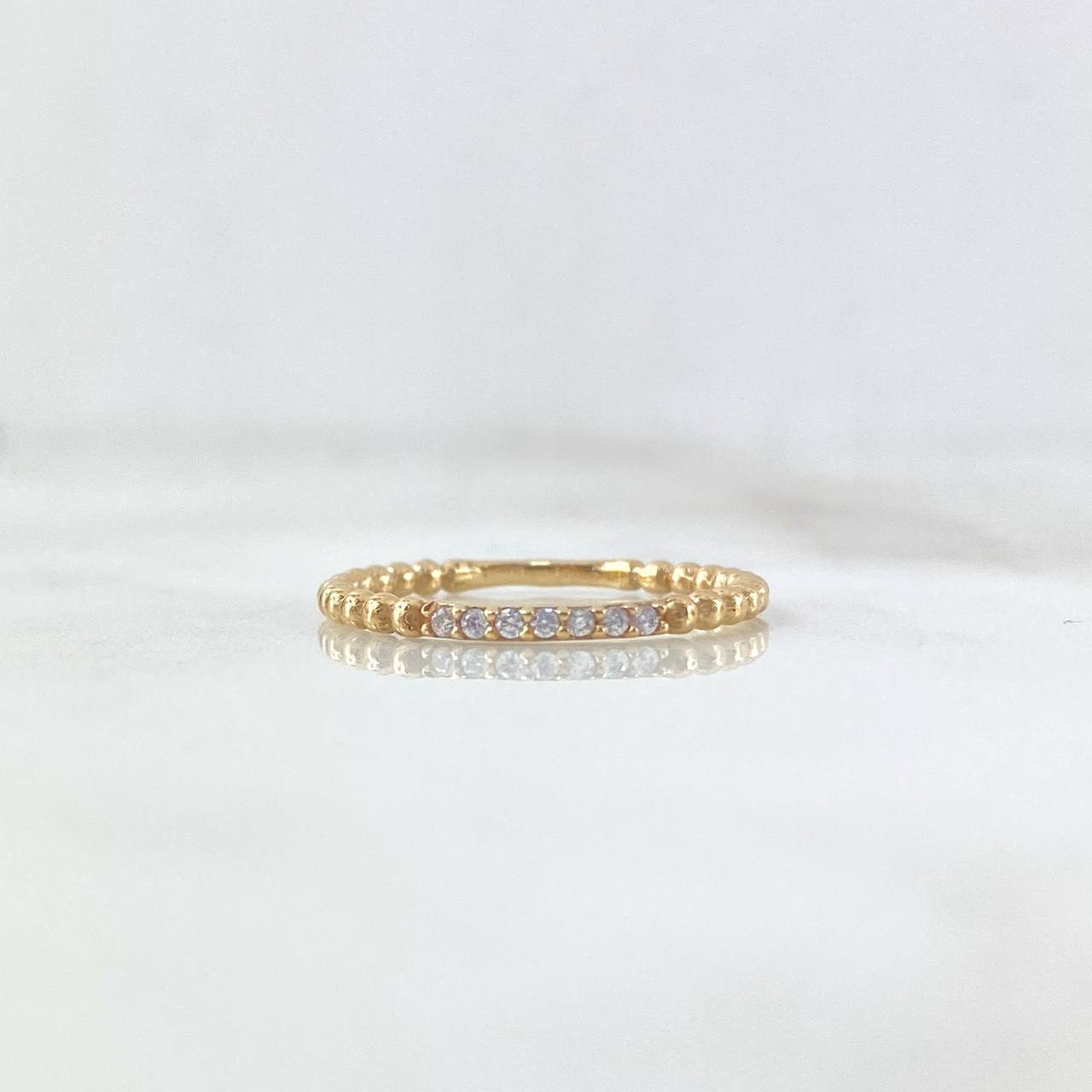Dense Bead Ring 1.6gr / T6 1/2 / White Zircons Yellow Gold