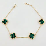 Pulso Aro seguido Trebol Malaquita Verde 6.7gr / 7 3/4 in / 12mm Oro Amarillo Nac.Esp. 18K ©