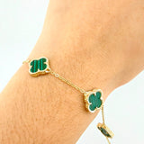 Pulso Aro seguido Trebol Malaquita Verde 6.7gr / 7 3/4 in / 12mm Oro Amarillo Nac.Esp. 18K ©