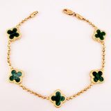 Pulso Militar Lunar Trebol Malaqita Verde 4.25gr / 7 in / 9.9mm Oro Amarillo Nac.Esp. 18K *