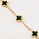 Pulso Militar Lunar Trebol Malaqita Verde 4.25gr / 7 in / 9.9mm Oro Amarillo Nac.Esp. 18K *